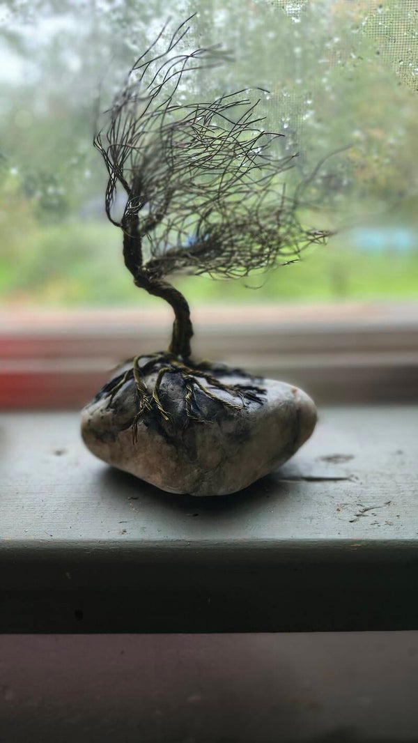 Wind swept bronze on white rock