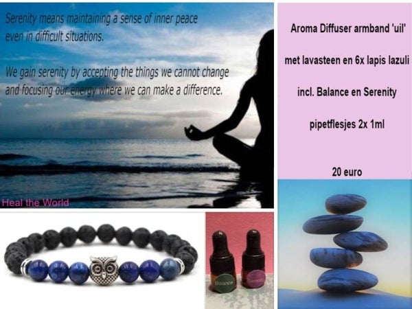 Diffuser armband 'uiltje' met Lapis Lazuli