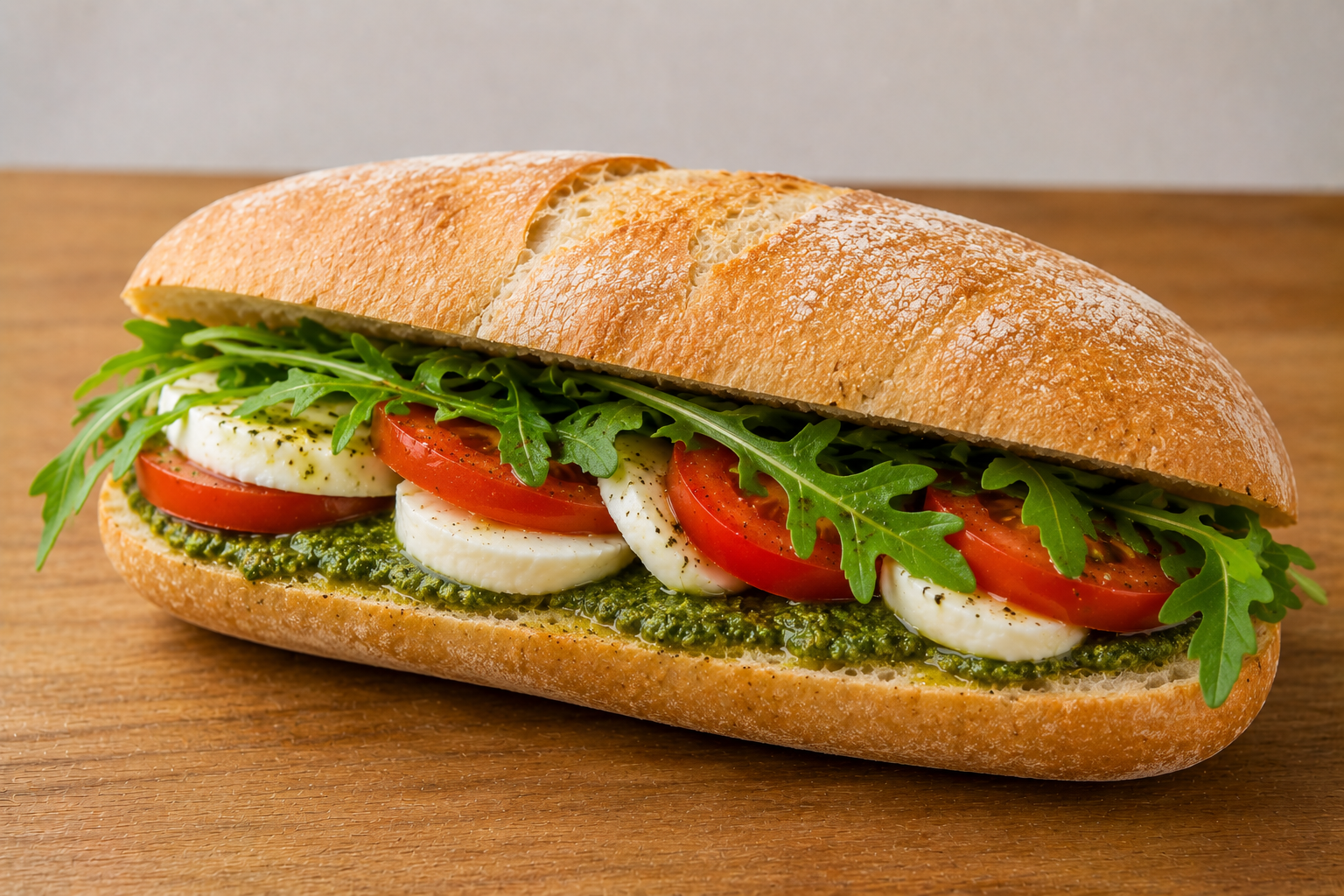 Caprese (mozzerella pesto tomaat en rucola)