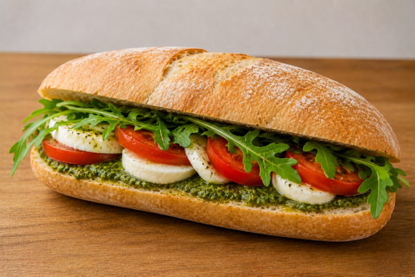 Caprese (mozzerella pesto tomaat en rucola)