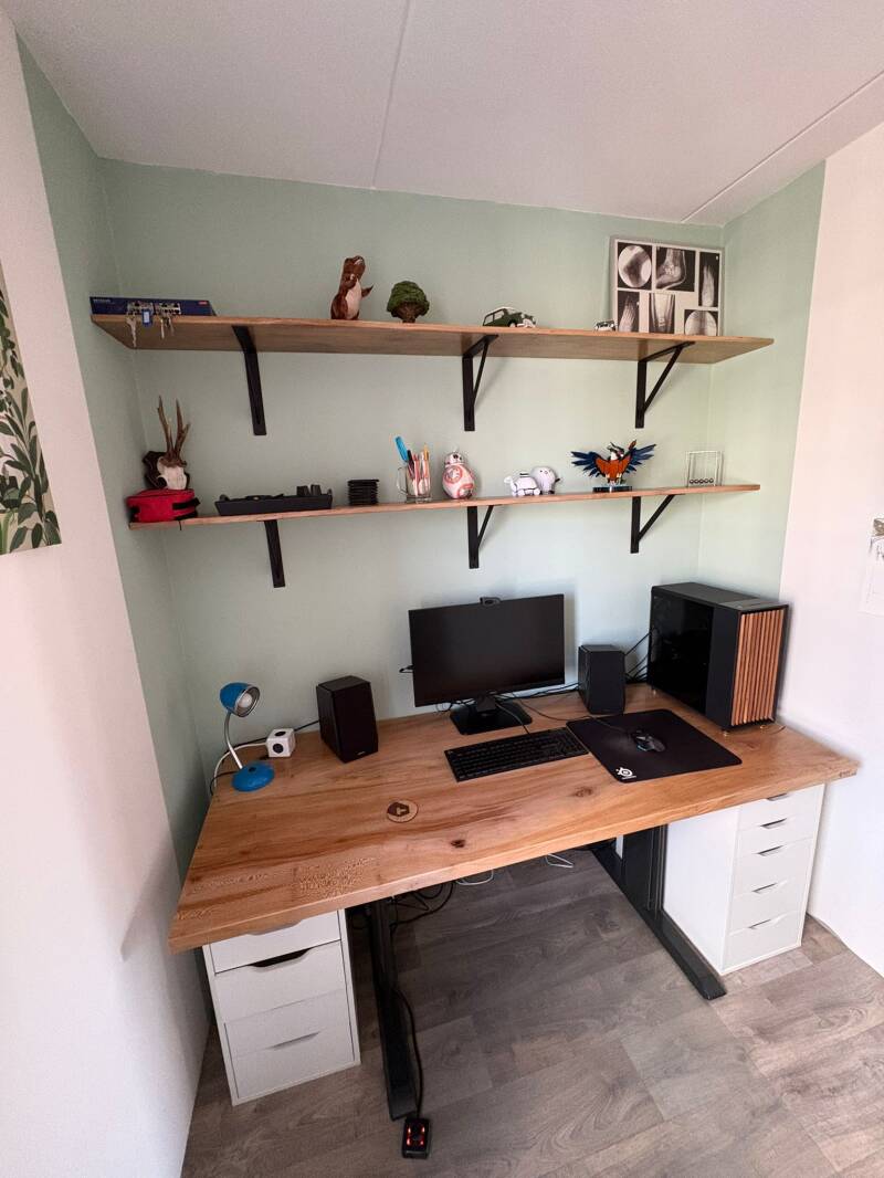 Bureau en wandplanken van Plataan