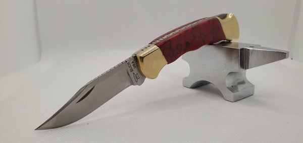 Buck 112 50th Anniversary Red Turquoise Finger Groove