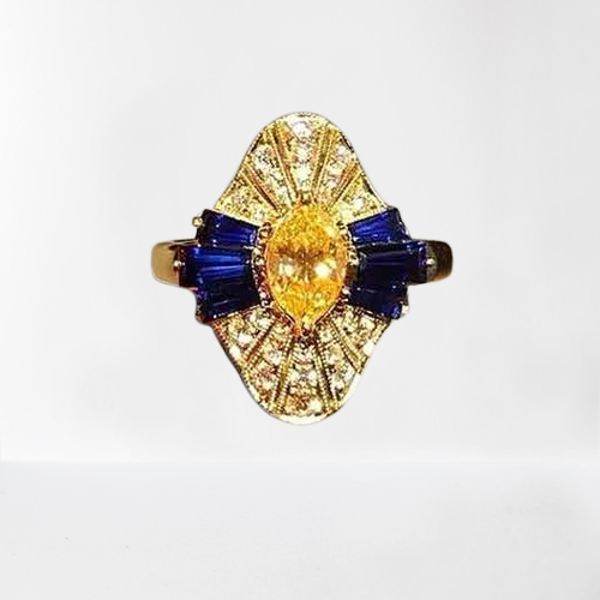 Vintage-style Yellow and Navy Blue ring