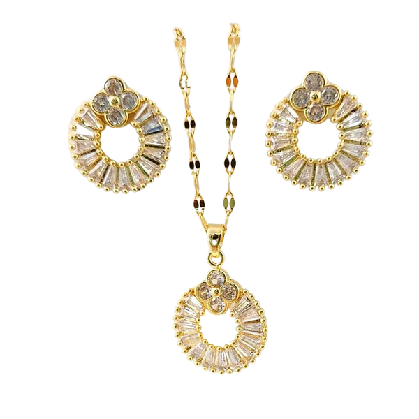 Delicate Round Floral Necklace and Earrings Set