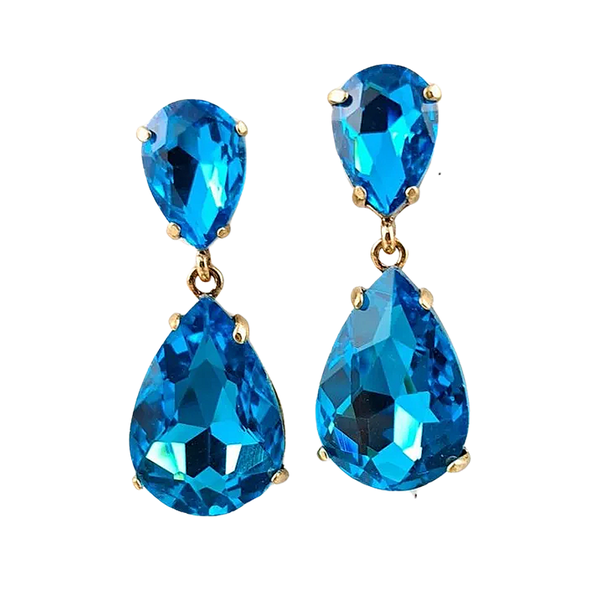 Azure Blue Rhinestone Dangle Earrings
