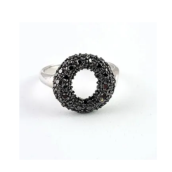 925 Sterling Silver Black Cubic Zirconia Open Circle Ring