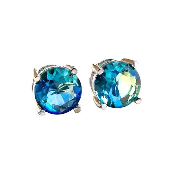 Blue Tourmaline 8mm Sterling Silver Stud Earrings