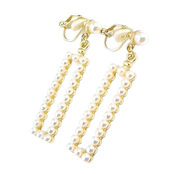 Rectangle Faux Pearl Clip-on Earrings