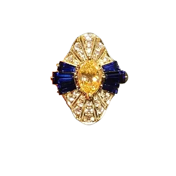Vintage-style Yellow and Navy Blue ring