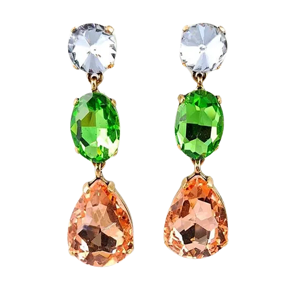 Clear, Green and Peach Dangle Earrings