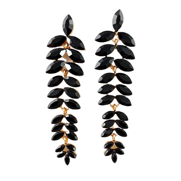Long Crystal Leaf Dangle Earrings