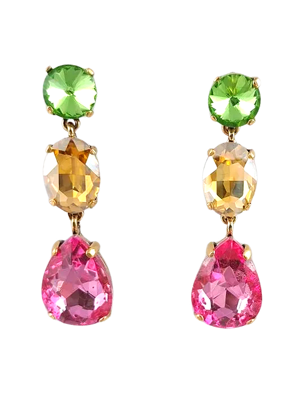 Pastel Green, Gold and Pink Dangle Earrings