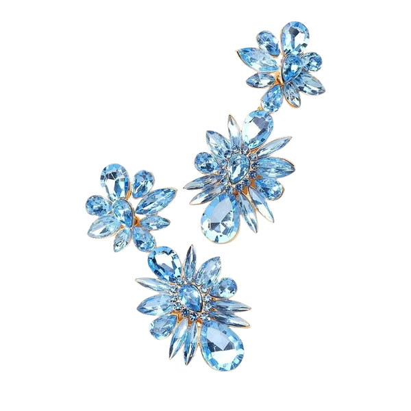 Crystal Flower Long Dangle Earrings