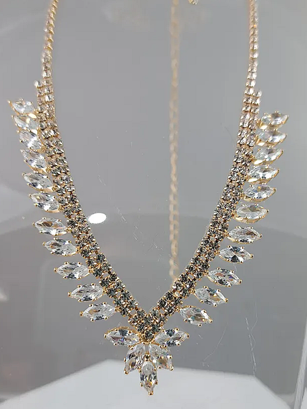 V-Shaped Cubic Zirconia Marquise Necklace Set