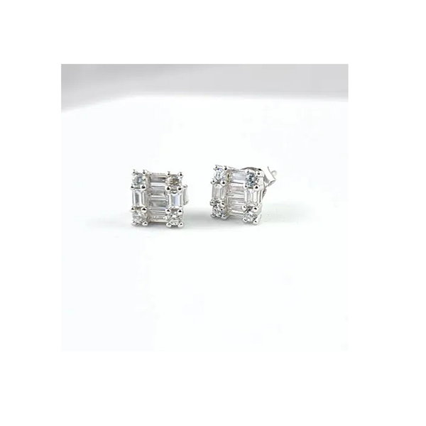 925 Sterling Silver Square CZ Stud Earrings