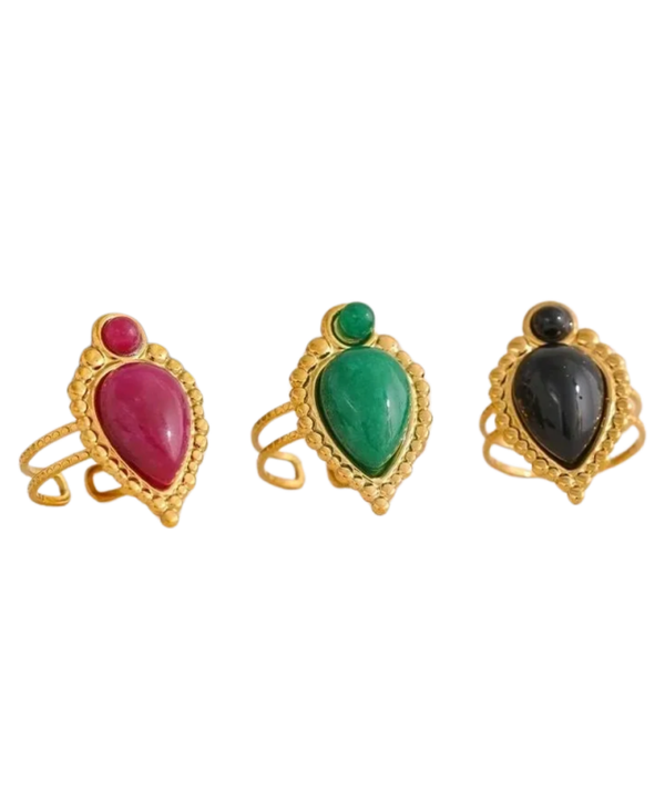 Stainless Steel Natural Agate Adjustable Ring
