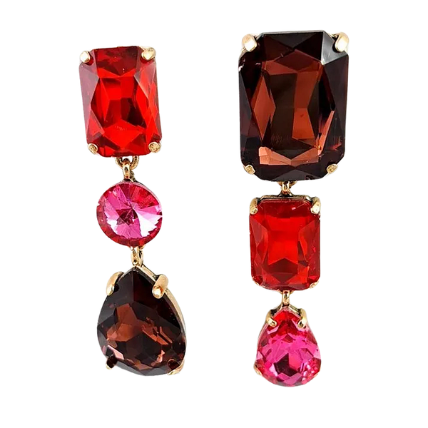 Burgundy, Red and Pink Asymmetrical Dangle Earrings