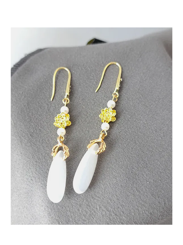 Dainty French-Inspired White and Gold Dangle Earrings