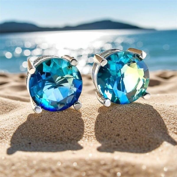 Blue Tourmaline 8mm Sterling Silver Stud Earrings