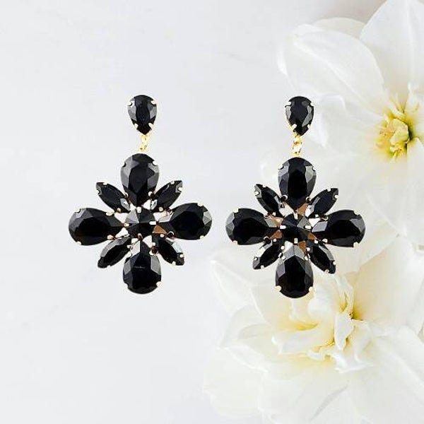 Black Floral Statement Earrings
