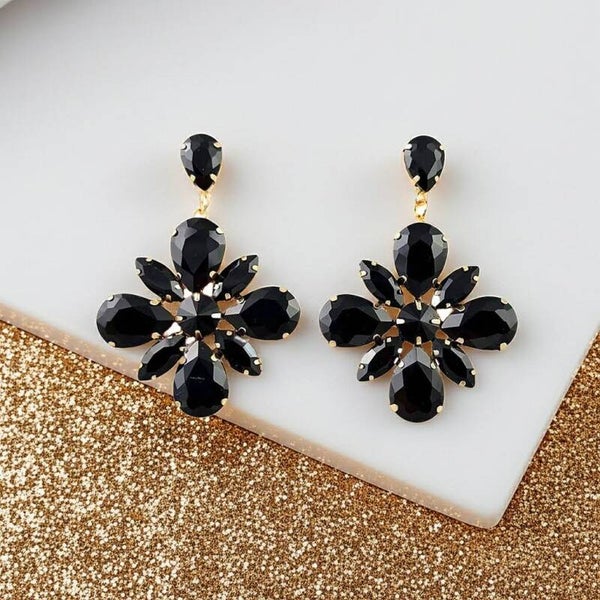 Black Floral Statement Earrings