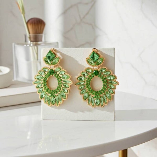 Light Green and Gold Dangle Earrings