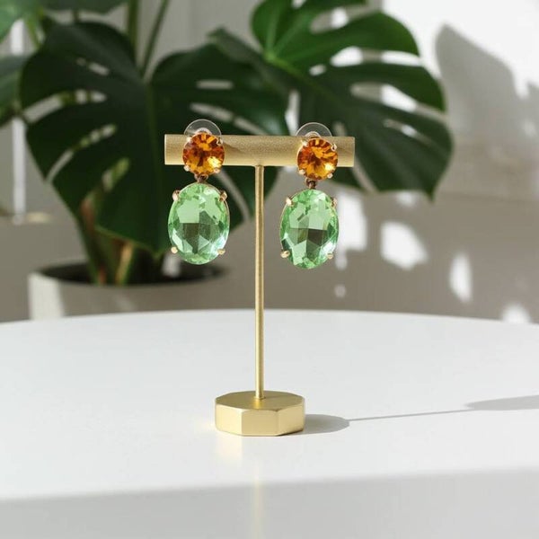 Gold and Green Drop Earrings