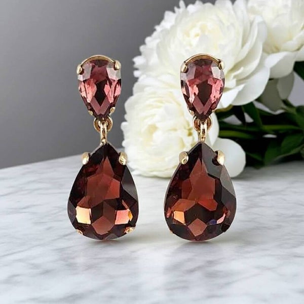 Wine Rhinestone Dangle Earrings