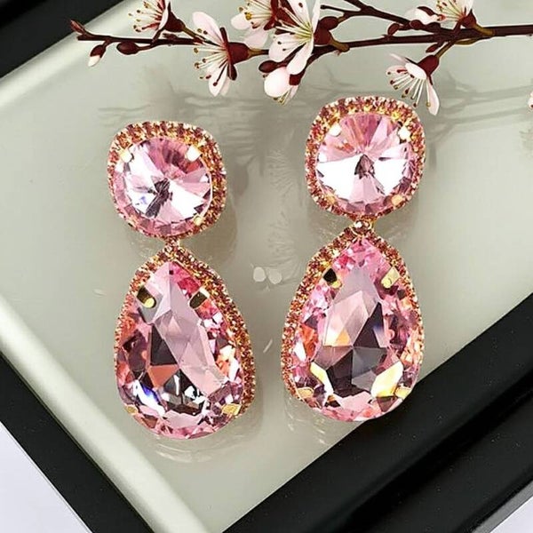 Light Pink or Light Green Rhinestone Earrings