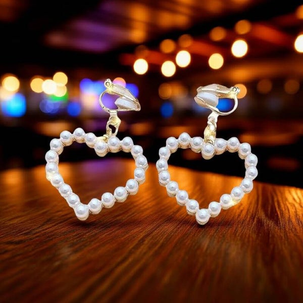 Pearl Heart Clip-on Earrings