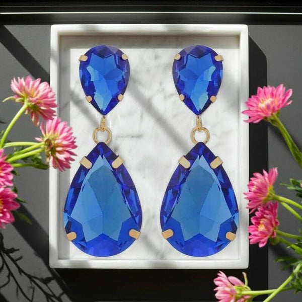 Royal Blue Rhinestone Earrings