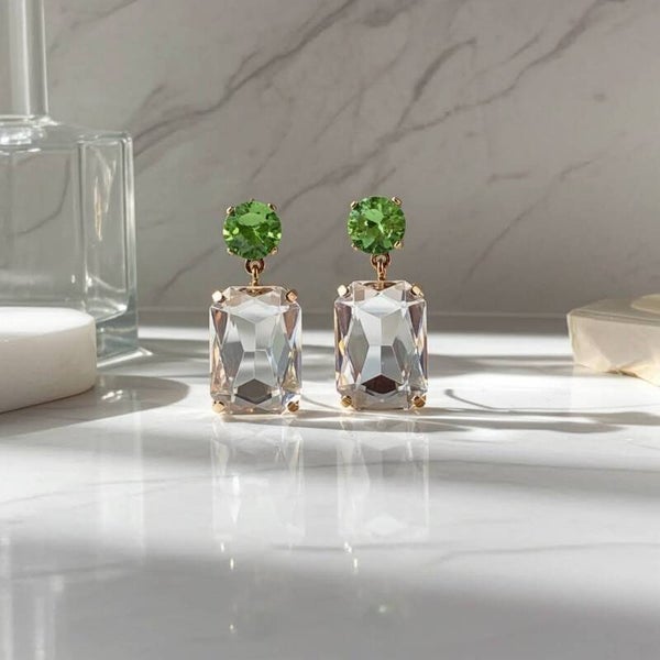 Green and Clear Drop Earrings