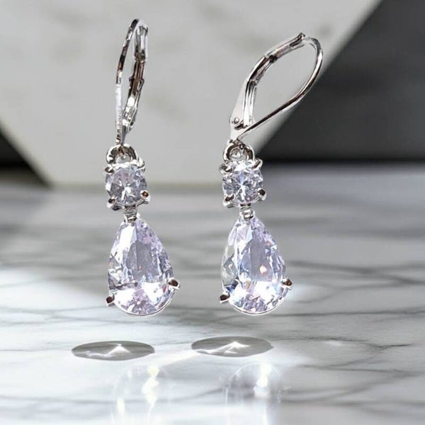 Shimmering Clear Zircon Drop Earrings