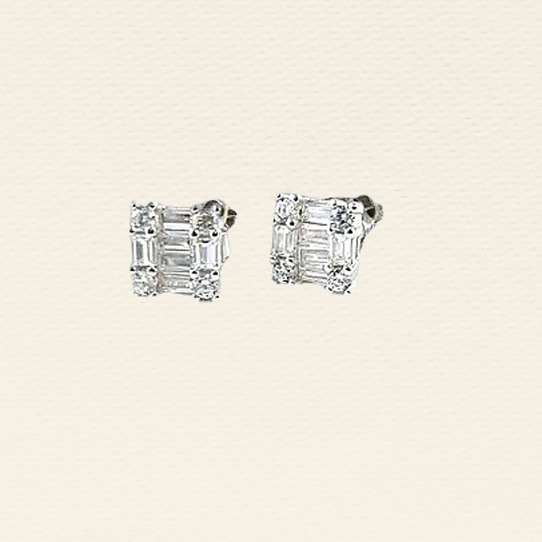 925 Sterling Silver Square CZ Stud Earrings