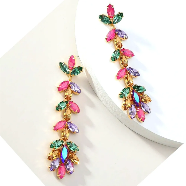 Long Flowing Leaf and Flower Earrings