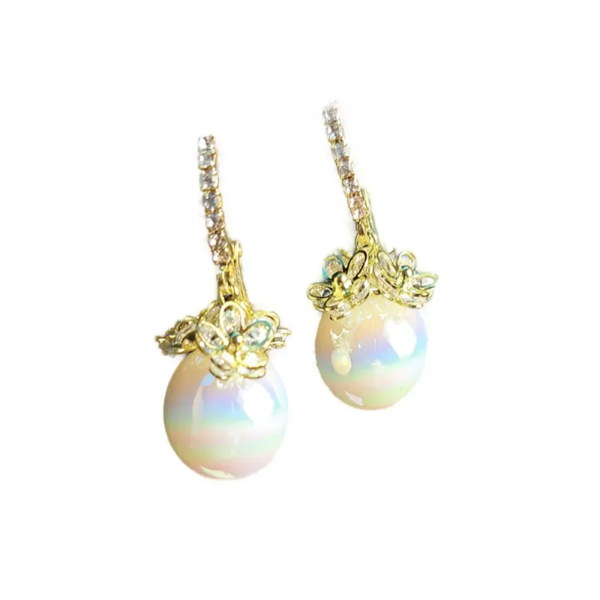 Pearlescent Flower Tassel Drop Earrings