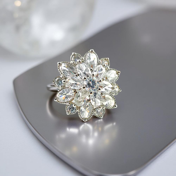 Sparkling Crystal Flower Ring
