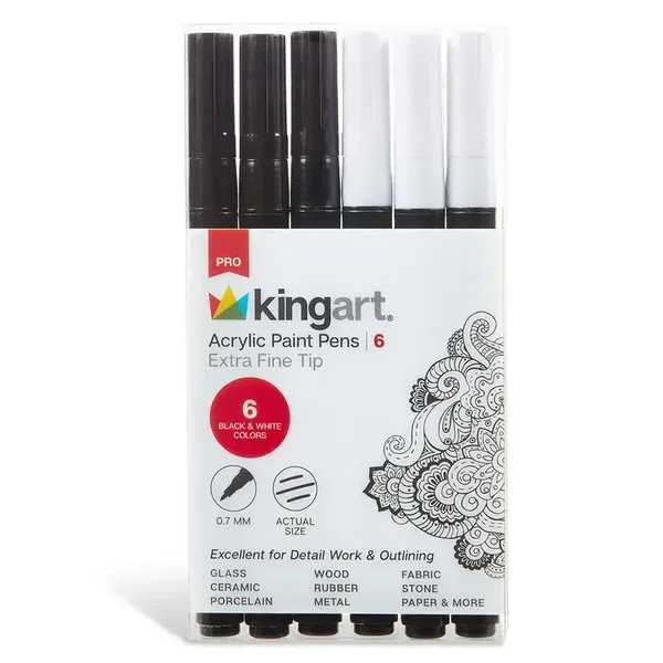 Kingart - PRO acryl pennen extra fijn - zwart & wit