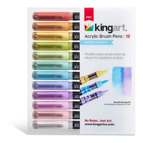 Kingart - PRO Acrylverf pennen - 12 pastel kleuren