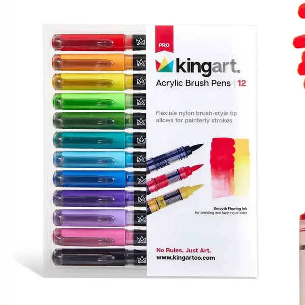 Kingart - Pro Acrylverf Kwastpennen - 12 stuks