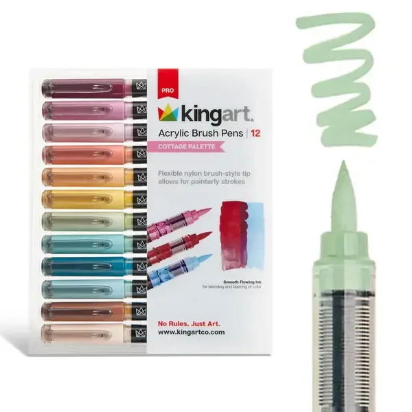 Kingart - Acrylverf penseelstiften - 12 Cottage Kleuren