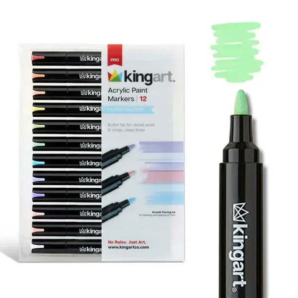Kingart - PRO acrylverf marker 2mm kogelpunt - 12 pastelkleuren
