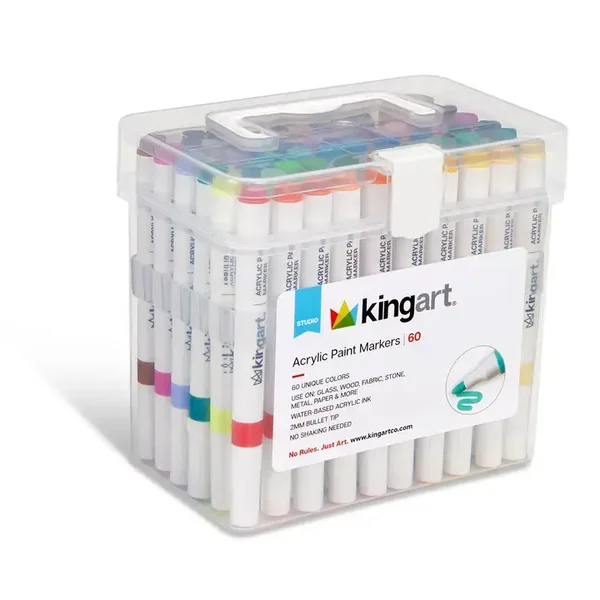 Kingart - Acryl verfmarkers - 60 kleuren 2mm kogelpunt op waterbasis