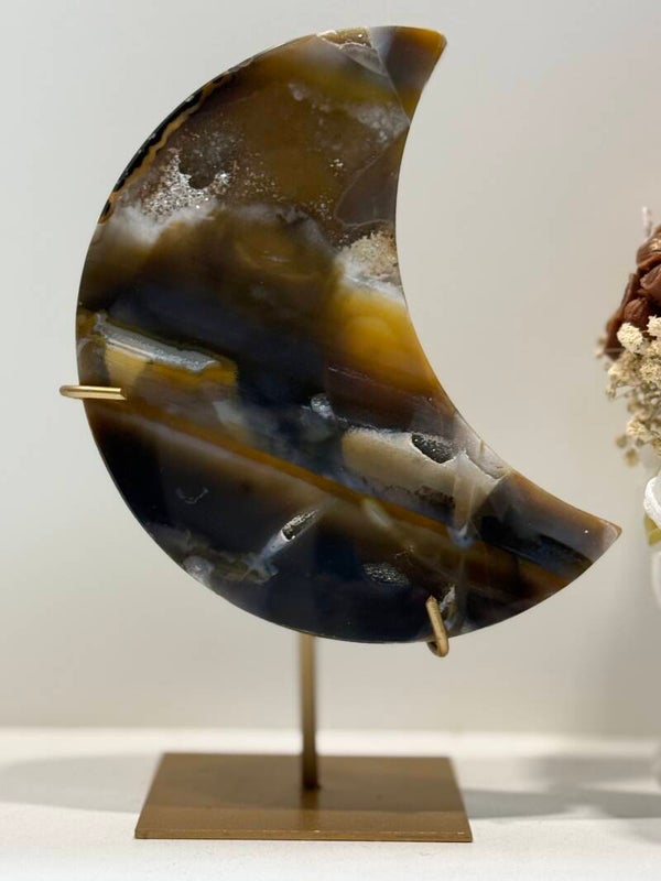 Agaat Maan op Standaard - 0,740 Kilogr.