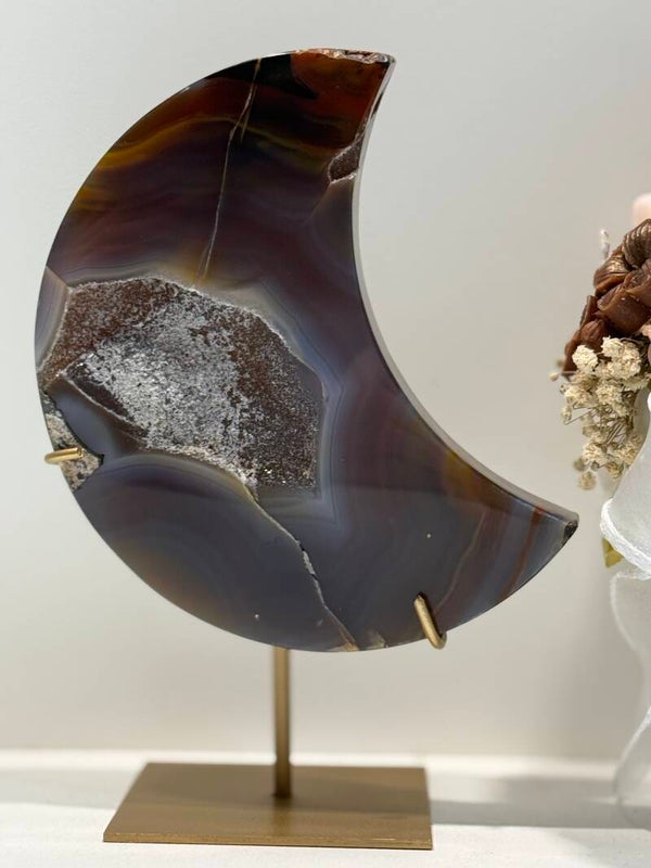 Agaat Maan op Standaard - 0,778 Kilogr.