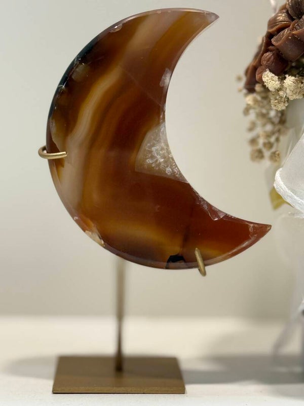 Agaat Maan op Standaard - 0,244 Kilogr.