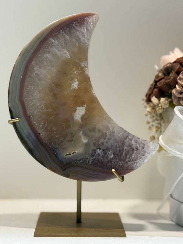Agaat Maan op Standaard - 0,740 Kilogr.