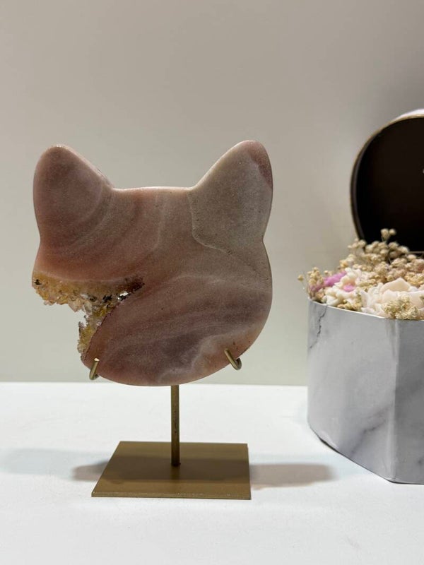 Roze Amethist Kattenhoofd op Standaard - 0,800 Kilogr.