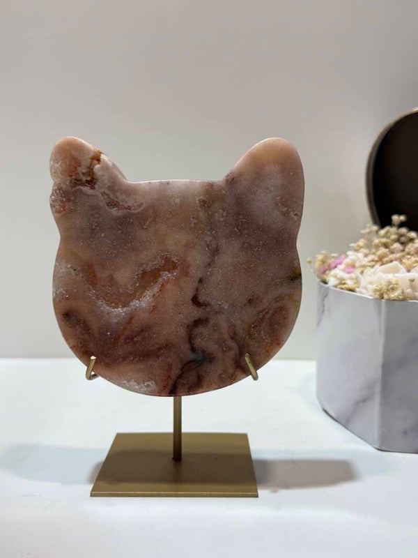 Roze Amethist Kattenhoofd op Standaard - 0,956 Kilogr.