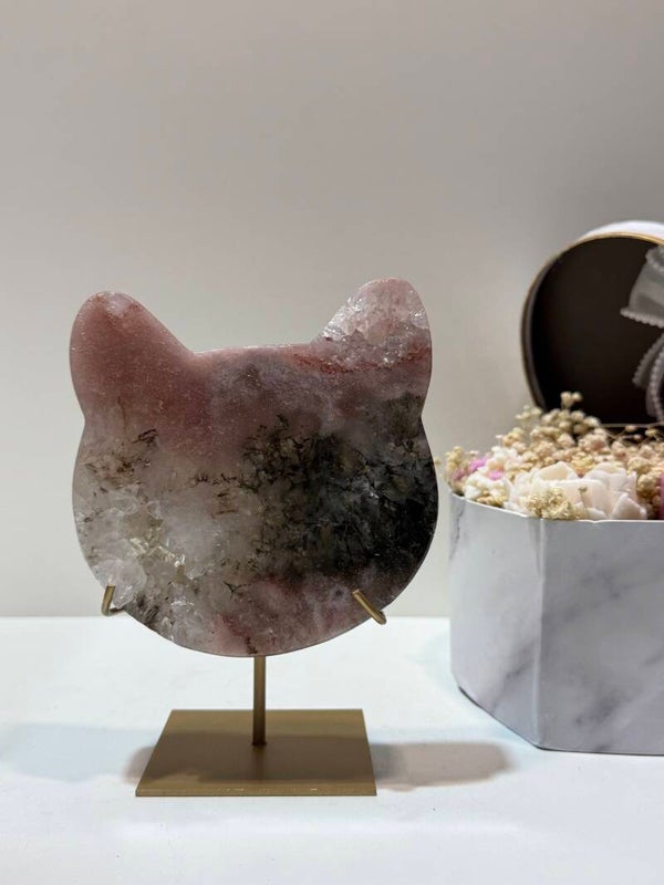 Roze Amethist Kattenhoofd op Standaard - 1,076 Kilogr.